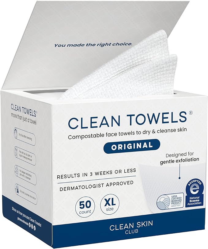 Clean Skin Club Clean Towels XL®, 100% USDA Biobased Face Towel