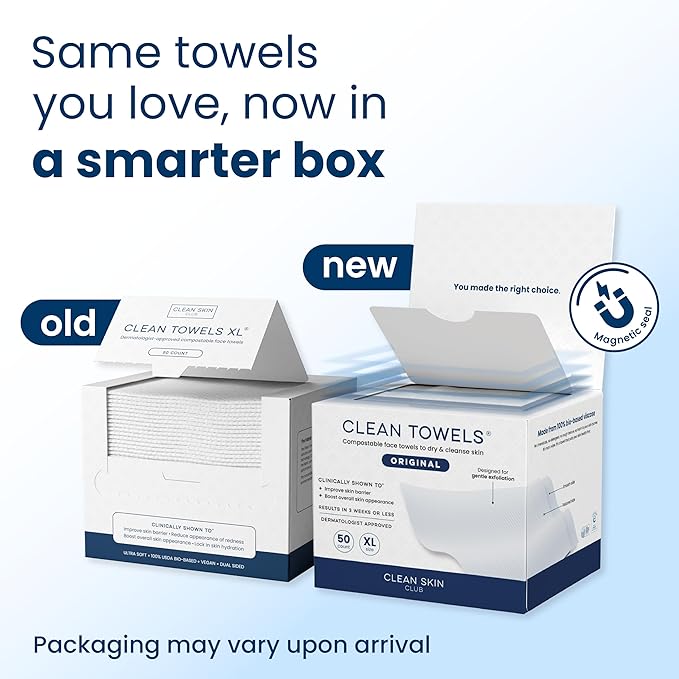 Clean Skin Club Clean Towels XL®, 100% USDA Biobased Face Towel
