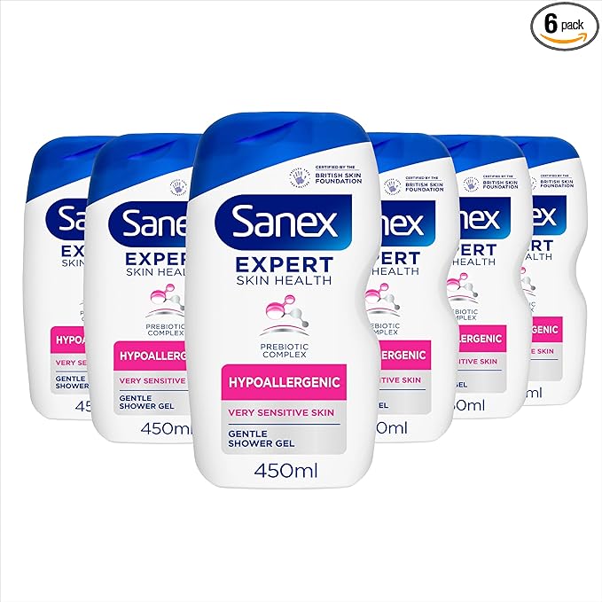 Sanex Body Wash - Expert Skin Health - Hypoallergenic Shower Gel 6 Pack - 450ml Bottles